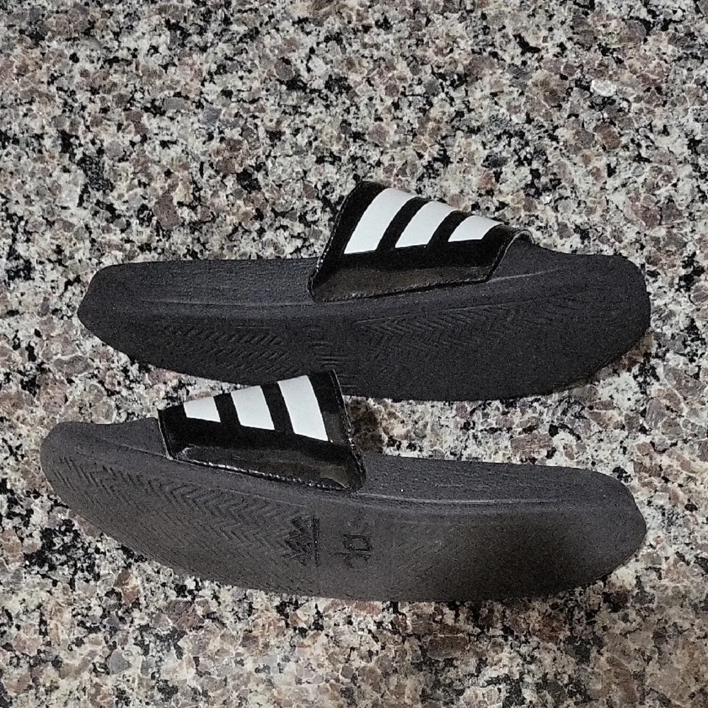 Adidas Black and White Striped Slides